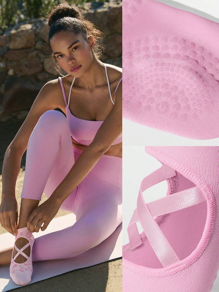 3 Pairs Anti-Slip Grips Strappy Seamless Toe Construction Ankle Yoga Pilates Black Socks