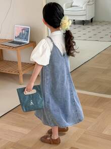 Dazy Kids Váy yếm denim cho bé gái mùa hè - Rửa nhẹ - Xem 7