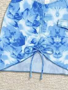 Soleia Bộ bikini hai mảnh hở lưng in hoa dành cho nữ, kèm váy sarong. - Màu xanh nhạt - Xem 5