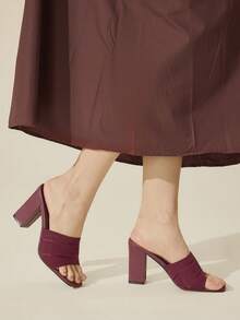 CUCCOO BASICS CUCCOO Minimalist Commuter Versatile Open Toe Mule High Heel Sandals For Christmas Spring Shoes Summer - Burgundy 2 - View 3