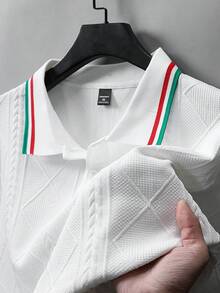 OTTIMOZO Plus Size Men's Contrast Color Polo Shirt With Flat Collar - White - View 4