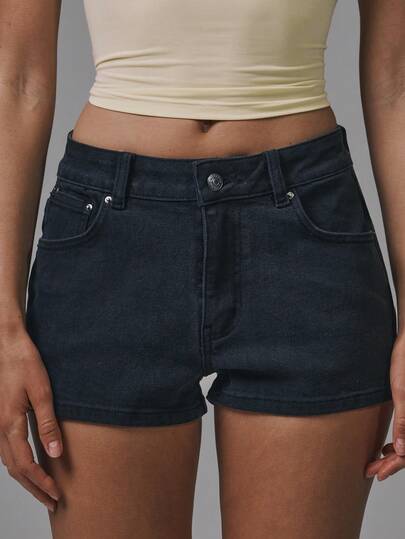 MUSERA Quần short denim cạp thấp dáng ngắn, cơ bản cho mùa thu, phong cách đường phố dễ thương, đi chơi, thường ngày, denim cơ bản cho mùa xuân và hè.