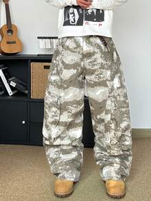 STEELVANCE 时尚多口袋铆钉设计休闲宽松直筒牛仔裤 - 軍綠色 - 查看 6