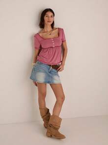 Easelle 女士红白条纹针织露脐上衣 - 紅白色 - 查看 5