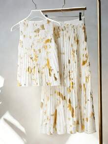 Franclia New Women's Outfits: Elegant And Sexy, Perfect For The Office, Vacation, Beach, Commuting, Romantic, Banquets, Parties, Birthday Parties, Concerts, Valentine's Day, And Carnivals. Also Includes: A Simple French-Style Summer Set With A Gold-Stamped Pleated Loose-Fitting Vest, A Pleated Long Skirt, A White Pleated Gold-Stamped Two-Piece Set, An Elegant Two-Piece Set, A Vest And Skirt Two-Piece Set, A White Two-Piece Set, Beach Wear, And Vacation Two-Piece Sets. - White - View 2