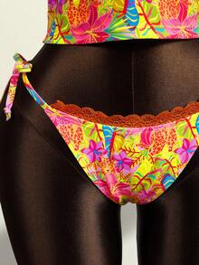 Zestiva Women's Summer Vacation Casual Beach Wear Tropical Floral Print Strapless Bandeau Tie Back Camisole Strap Bikini Lace Trim Two Pieces Swimsuit Set - Multicolor - View 6