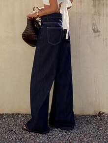 DAZY Women's Regular Mid-Waist Loose Straight Leg Casual Jeans - Dark Wash - View 5