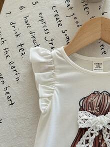 SHEIN Baby Girl Casual Versatile Graphic Cap Sleeve Top - White - View 4