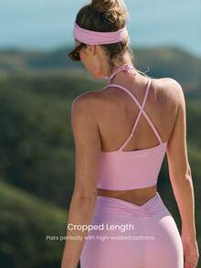 GLOWMODE FeatherFit™ Love To Move Buttery-Soft Stretchy Sweat-Wicking Removable Cups Strappy Tank Top Low Impact Yoga Pilates Studio Daily Wear - Pink - View 3