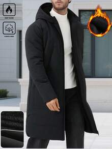 Manfinity Homme Thermal Lined Thick Long Padded Coat For Plus Size Men,Daily Leisure, Weekend Trips, Outdoor Activities, Travel Expeditions, Relaxed Work Environments Or Semi-Formal Occasions, Boyfriend/Husband Gift, Anniversary /Birthday Gift Party Summer Vacation Holiday New Years Wedding Valentine's Day,Black Long Coat Men Long Coat Men Winter Coat Men Outerwear Men Long Jacket Plus Size Men Winter Clothes - Black - View 5