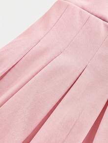 SHEIN Girlism Tween Girls Solid Mini Skirt Zipper Solid Pleated Skirt, Daily Wear, Casual Occasion, Back To School - Baby Pink - View 4