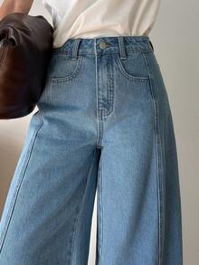 DAZY High Waist Raw Trim Wide Leg Jeans - Medium Wash - View 4