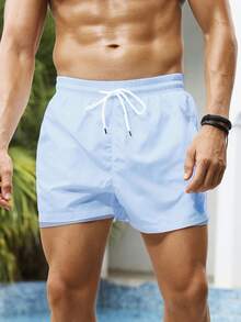 Palasendo Quần short nam màu trơn, túi xéo, eo có dây rút, kiểu dáng casual đi biển. - Màu xanh nhạt - Xem 5