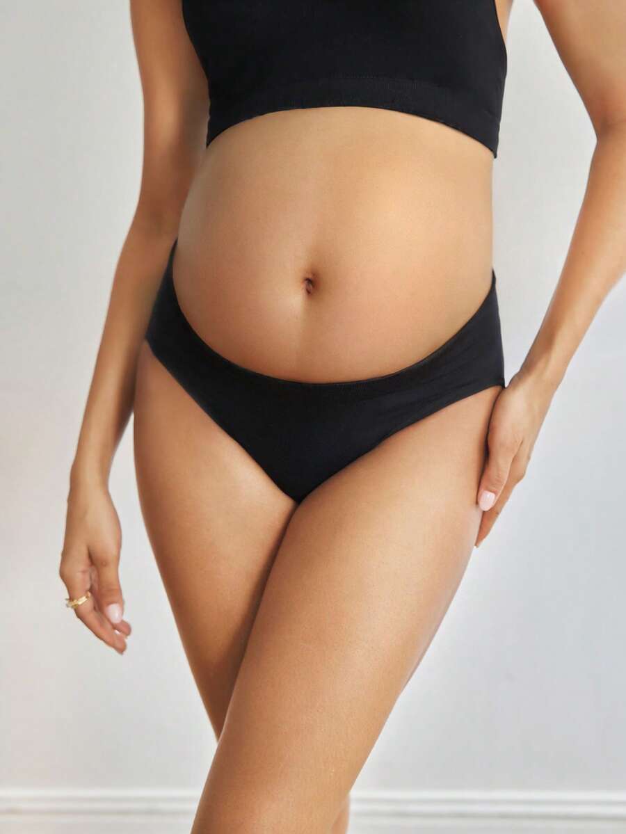 Moonlight&Mama 3件套女士舒适简约纯色高腰宽松无缝孕妇内裤，高品质，性价比高 - 彩色 - 查看 1