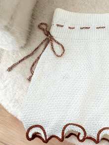 Lyxana Women's 3D Floral Drawstring Knit Shorts, Spring/Summer - White - View 6