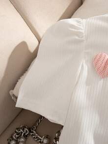 Elladie kids Niña preadolescente: 1 pieza Blusa con manga abullonada con estampado de corazón y 1 pieza Falda con lazo y dobladillo envolvente - Rosa - Ver 8