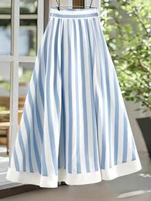 GlowEve 女士休闲蓝白条纹裙 - 藍白色 - 查看 1