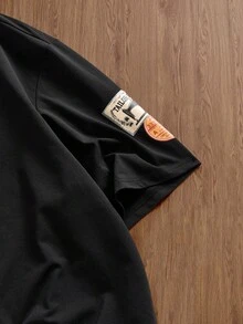 Athstrex 男士大尺碼休閒寬鬆黑色圖案印花短袖T恤，夏季彈性透氣光滑挺括塑形，適合工作、度假、足球 - 黑色 - 查看 4