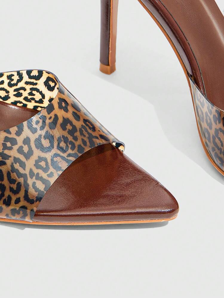 CUCCOO SZL Women Leopard Point Toe Heeled Sandals Valentine's Day