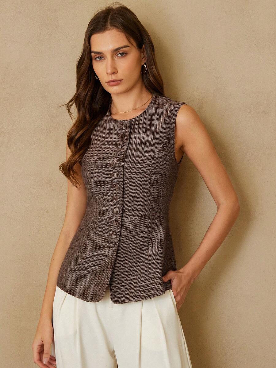 Aveloria Rosie 时尚设计休闲圆领简约无袖修身背心外套 - 彩色 - 查看 1