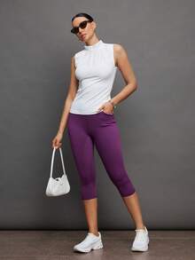 Activina Women's Contrast Color Fitted Casual Breathable Equestrian Pants - Purple - View 6