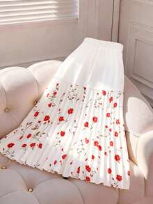 GlowEve CURVE 大码优雅巫师印花拼接褶裥半身裙，配腰带 - 杏色 - 查看 2