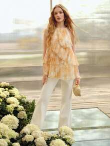 MOTF PREMIUM WOMEN'S SLEEVELESS TOP WITH PLEATED STRUCTURAL DESIGN, SPRING/SUMMER - Yellow - View 4