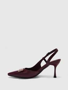 CUCCOO BIZCHIC Damen Burgunderrote Lackleder Spitze Zehen Metall Schnalle Stiletto Absatz Knöchelriemen Sexy Mode High Heel Pumps - Bordeaux - Übersicht 8