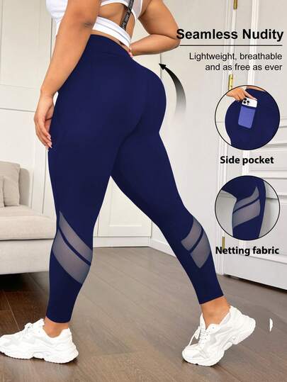 Rhythm Era High Waist Mesh Patchwork Tummy Control Lifting Sports Leggings With Side Pockets