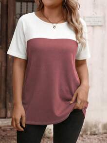 Selamara Áo thun nữ cỡ lớn phối màu thời trang, đa năng, kiểu dáng thường ngày, hàng mới về mùa xuân/hè. - Nhiều màu - Xem 5