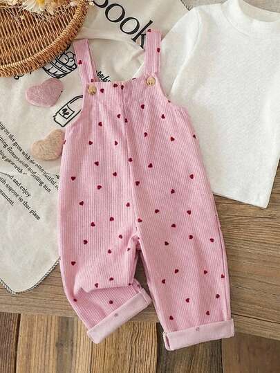 SHEIN 1pc Baby Girl Casual Everyday Commute Valentine's Day Heart Print Loose Jumpsuit