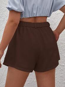 SHEIN Privé Plus Size Solid Color Pleated Loose Casual Versatile Shorts - Burgundy - View 2