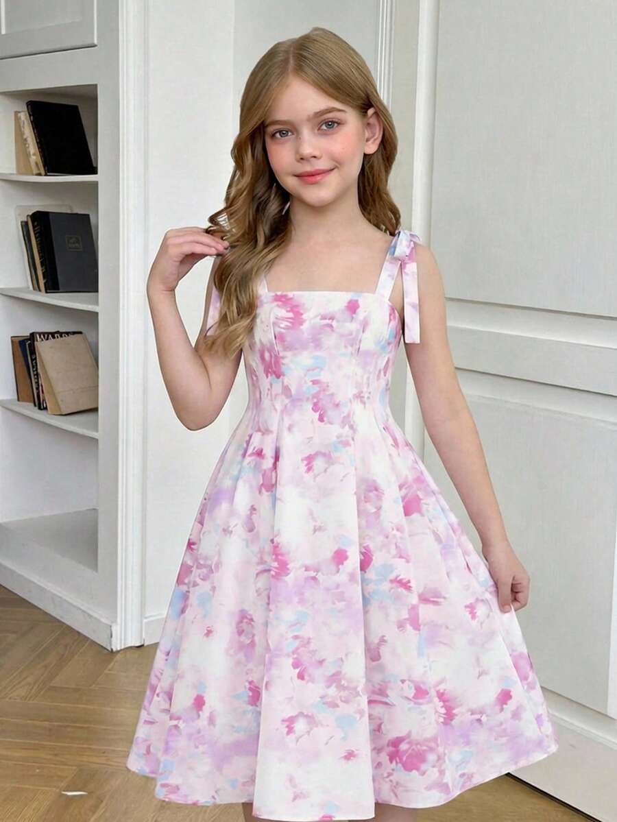 SHEIN Tween Girls Ditsy Floral Cami Dress - Mauve Purple - View 1