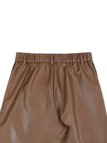 Manfinity EMRG 男士黑色PU皮裤，休闲百搭时尚直筒裤 - 棕色 - 查看 5