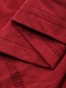 DAZY 女士圆领撞色条纹韩版印花长袖T恤 - 紅色 - 查看 3