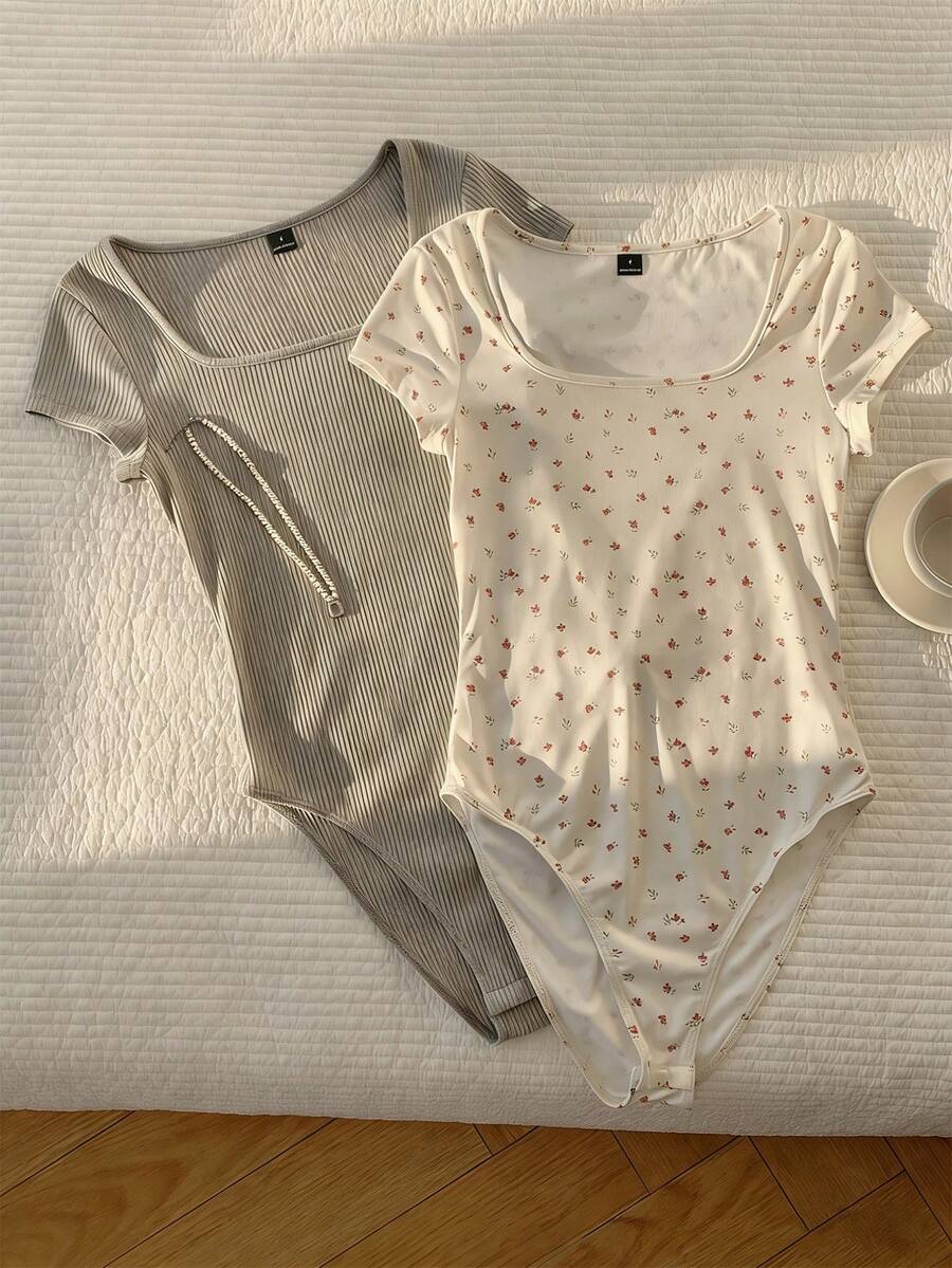 CovetEZ 女士休闲方领短袖连体衣 - 彩色 - 查看 1