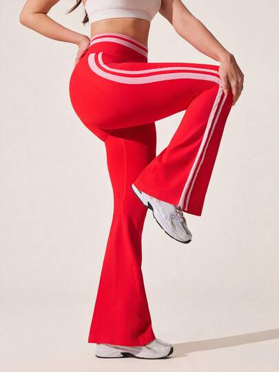 Core Rhythm Core Rhythm 女士高腰无缝撞色喇叭运动裤，弹力柔软舒适，适合跑步、健身、瑜伽、健身房、训练等运动。