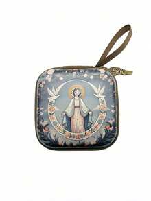 便携式圣母玛利亚祈祷念珠收纳袋，拉链式，7x7厘米，宗教用品，优雅卡通基督教首饰盒，信徒 - 彩色 - 查看 19