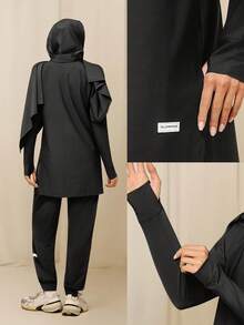 GLOWMODE Áo nỉ dáng rộng X Reem Modest Cool Flow thoáng mát, nhanh khô, chống nắng, có lỗ xỏ ngón tay, xẻ tà bên hông, khóa kéo ¼, thích hợp cho tập luyện, chạy bộ, tập gym, studio và hoạt động hàng ngày. - màu đen - Xem 7