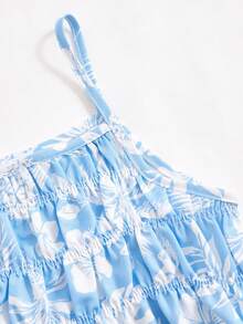 ChillGRL 2件套少女休闲甜美可爱度假风印花吊带背心搭配松紧腰阔腿裤套装，适合日常通勤、度假、姐妹街拍 - 藍色 - 查看 5