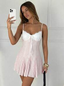 SHEIN EZwear 夏季白色波点休闲度假吊带迷你连衣裙 - 白色 - 查看 5