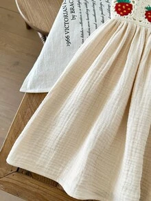 LMoss Kids 少女草莓图案方领荷叶边下摆休闲连衣裙 - 彩色 - 查看 4