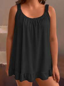 SHEIN Tall CURVE Áo camisole dáng rộng, thanh lịch, thường ngày dành cho nữ, cỡ lớn. - màu đen - Xem 3