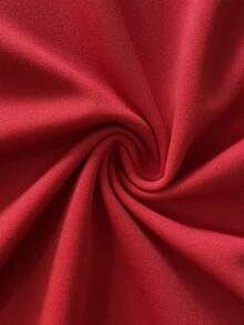 Franclia 女士复古中国风立领单肩搭扣无袖连衣裙，优雅修身红色宴会长裙 - 紅色和黑色 - 查看 5