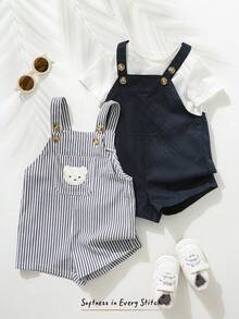 Cozy Pixies 2pcs Baby Boy Cartoon Bear Printed Bib Overalls & Shorts Set - Multicolor - View 5