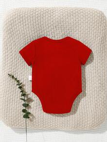 Baby Boy Casual Cartoon Dad + Me Fist Bump Print Short Sleeve Romper, Suitable For Spring/Summer - Red - View 5