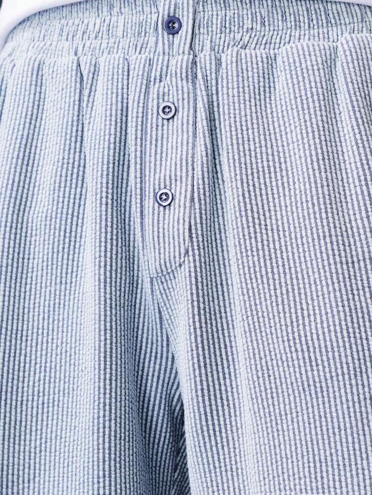 Seersucker Pinstripe Shorts With Button Front