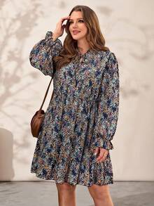 EMERY ROSE Đầm ngắn tay dài họa tiết hoa nhí dành cho nữ cỡ lớn, thích hợp cho mùa xuân sớm, đi nghỉ mát. - Nhiều màu - Xem 7