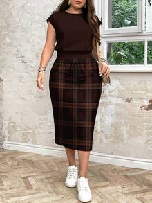 EMERY ROSE 复古格子印花休闲简约加大码两件套 - 彩色 - 查看 1