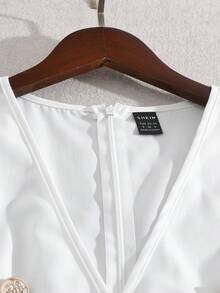 GlowEve Sleeveless Blazer Collar Pearl Button Waist A-Line Mini Dress, Elegant Chic Slimming Mature Style Little Black Dress - White - View 4